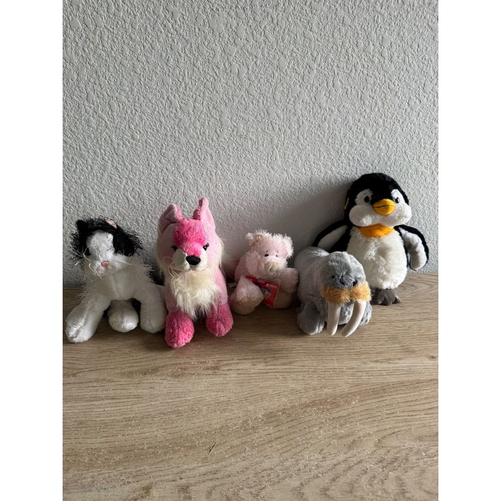Ganz Webkinz Plush Lot of 5 Cat Pink Froofroo Fox Pig Walrus Penguin Stuffed